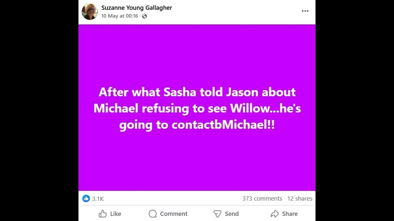 A Facebook post about Michael refusing to see Willow (Image via Facebook/General Hospital Fans - Official)